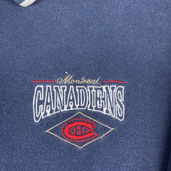 VTG Canada Made Montreal Canadien Mens XL NHL Rugby Polo Bulletin Athletic Navy - Picture 5 of 16